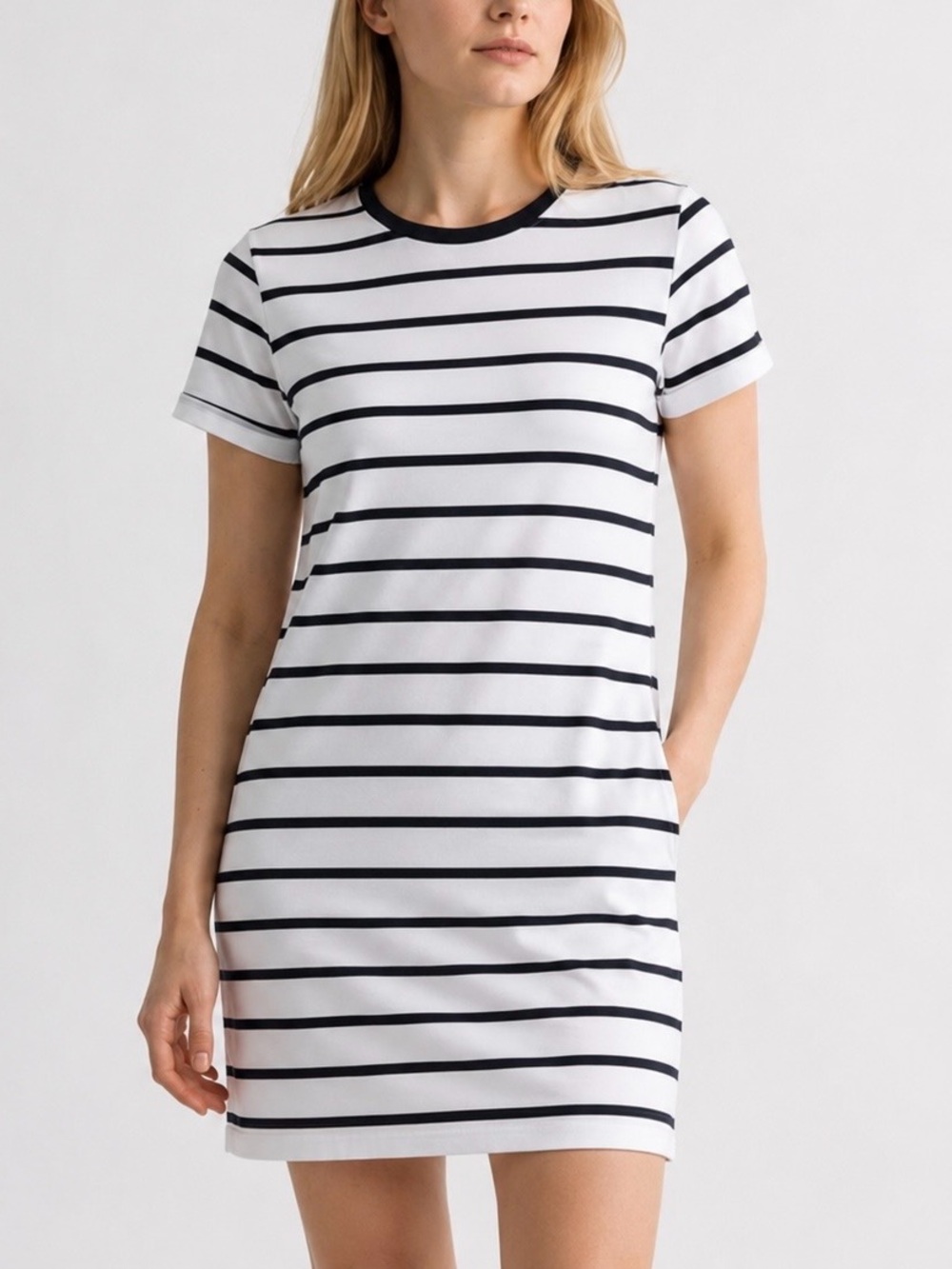 Athleta Striped T-Shirt Dress Size XXS Navy White Cotton Blend 842888 Women’s